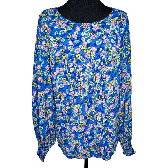 SHEIN Tops - Women Plus 3X Floral Blue Long Sleeve Top Boho Feminine Garden Cottagecore